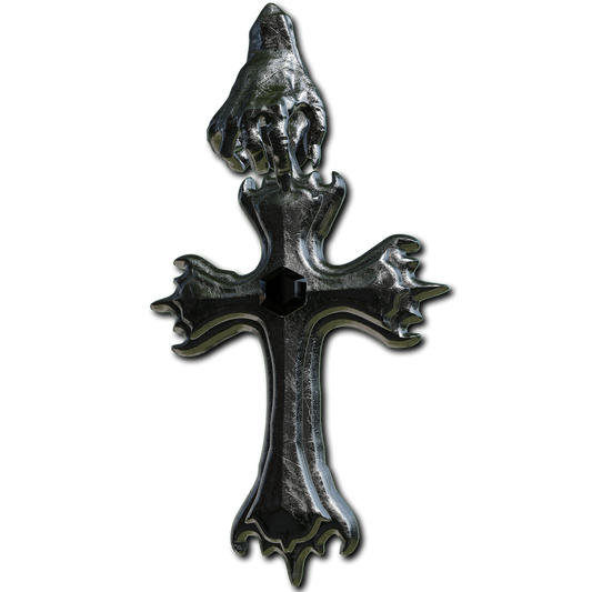 dark funeral cross pendant with a hand charm