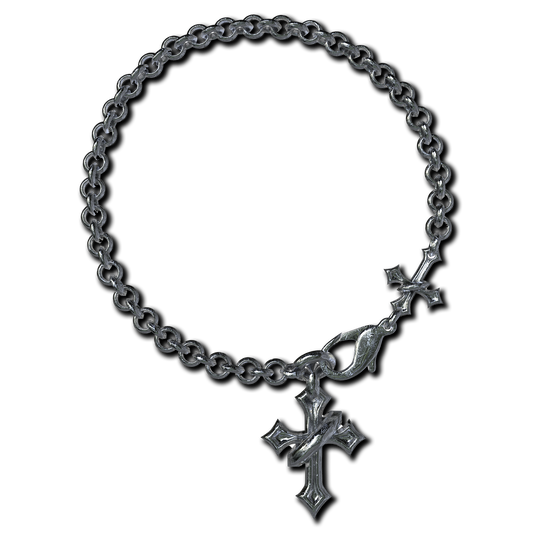 Sanctuary Chain  bracelet with a cross on it.