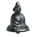 stainless stell bell pendant with a hand and skull
