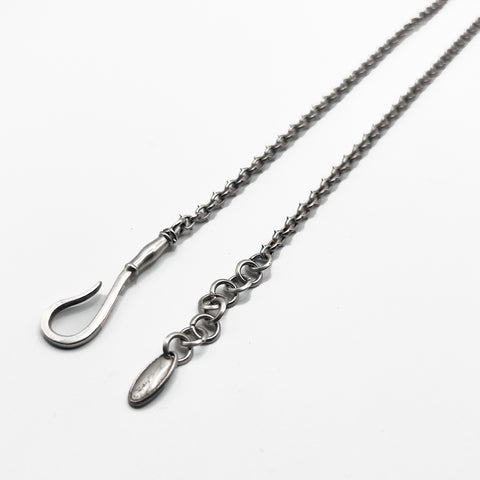 Silver chain with a hook on it.